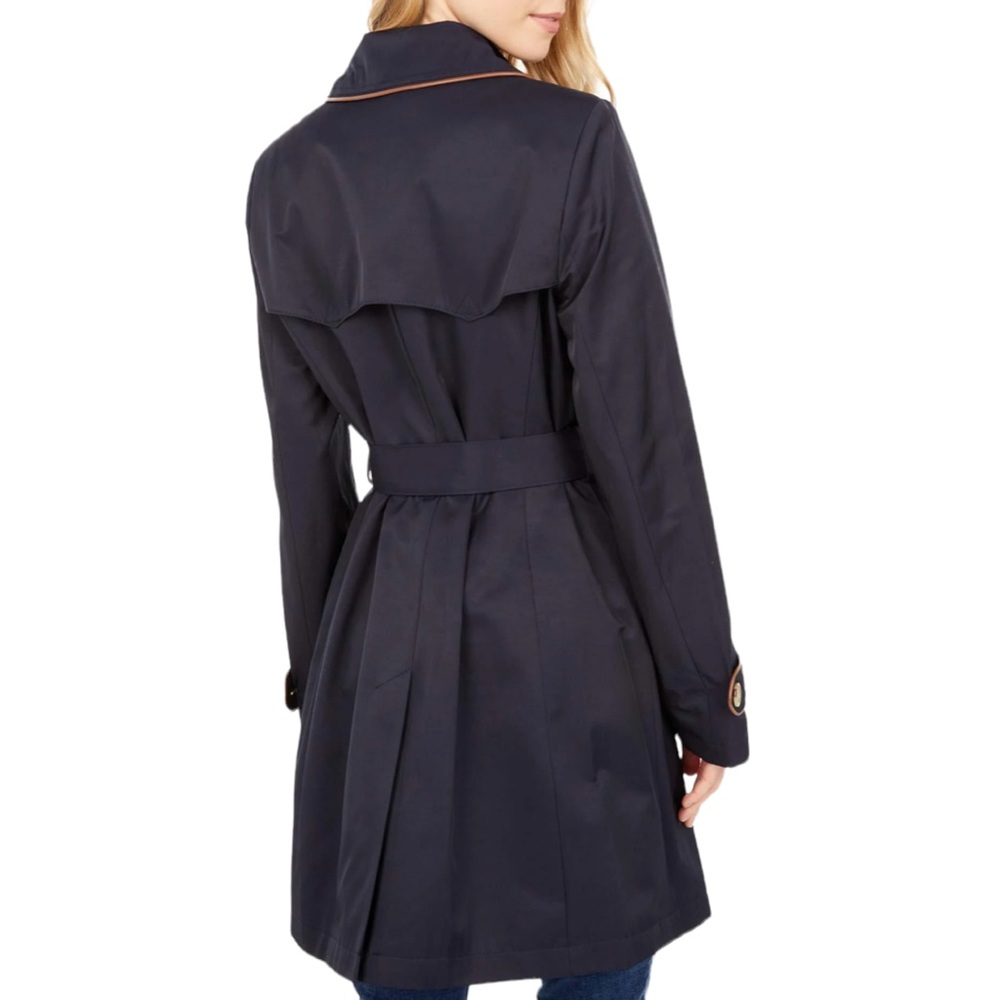Lauren Ralph Lauren Trench Coat with Faux Leather Trim Navy 1X NWT - Picture 2 of 13